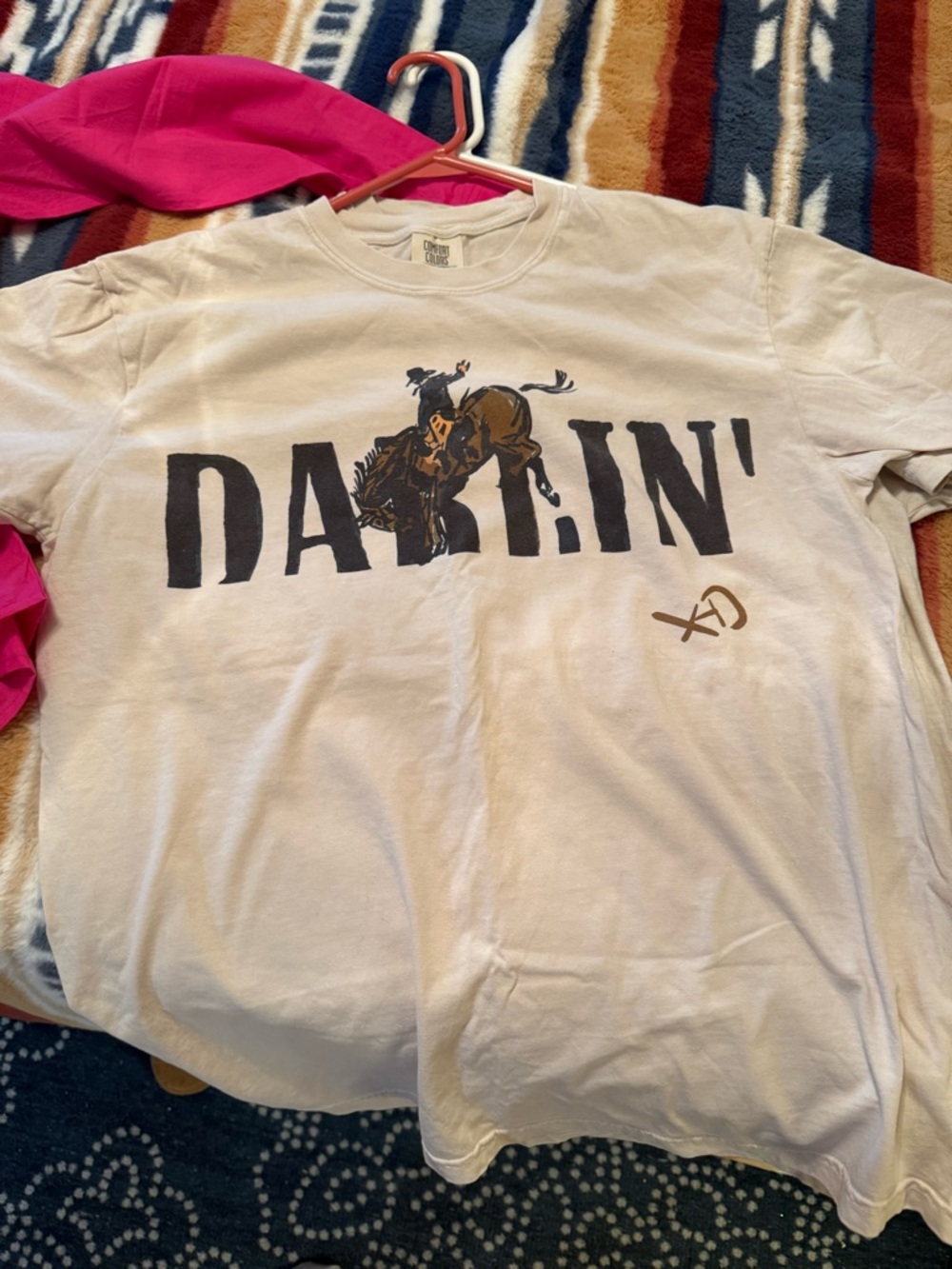 Darlin’ Swimwear 'DARLIN'' Bucking Bronco Tee - White with Black & Brown Print